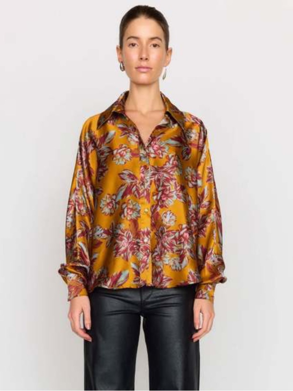 CHRISTY LYNN Rosario Silk Button Down Blouse in Cosmos